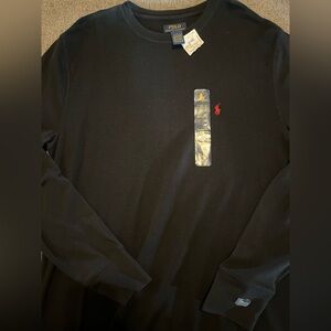 Polo by Ralph Lauren Men's Black Long Sleeve waffle knit Tee